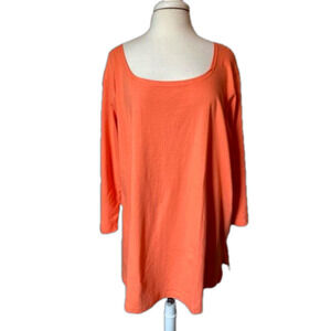 Denim 24/7 Womens Plus 2X Scoop Neck 3/4 Sleeve Coral Melon Comfy Tunic Top Boho